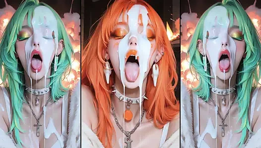 Kapitel 2: Anime-charaktere bekommen ihr gesicht gründlich mit sperma bedeckt.