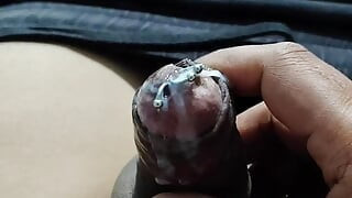 Handjob cum my pierced cock inside ballon