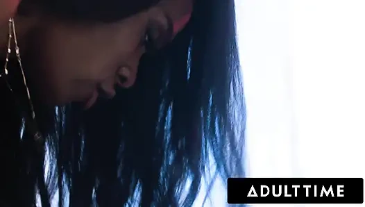 ADULT TIME - Ana Foxxx Shows Off Perfect Body In Tiny Gold Lingerie & Gets Fucked Raw By Massive BBC