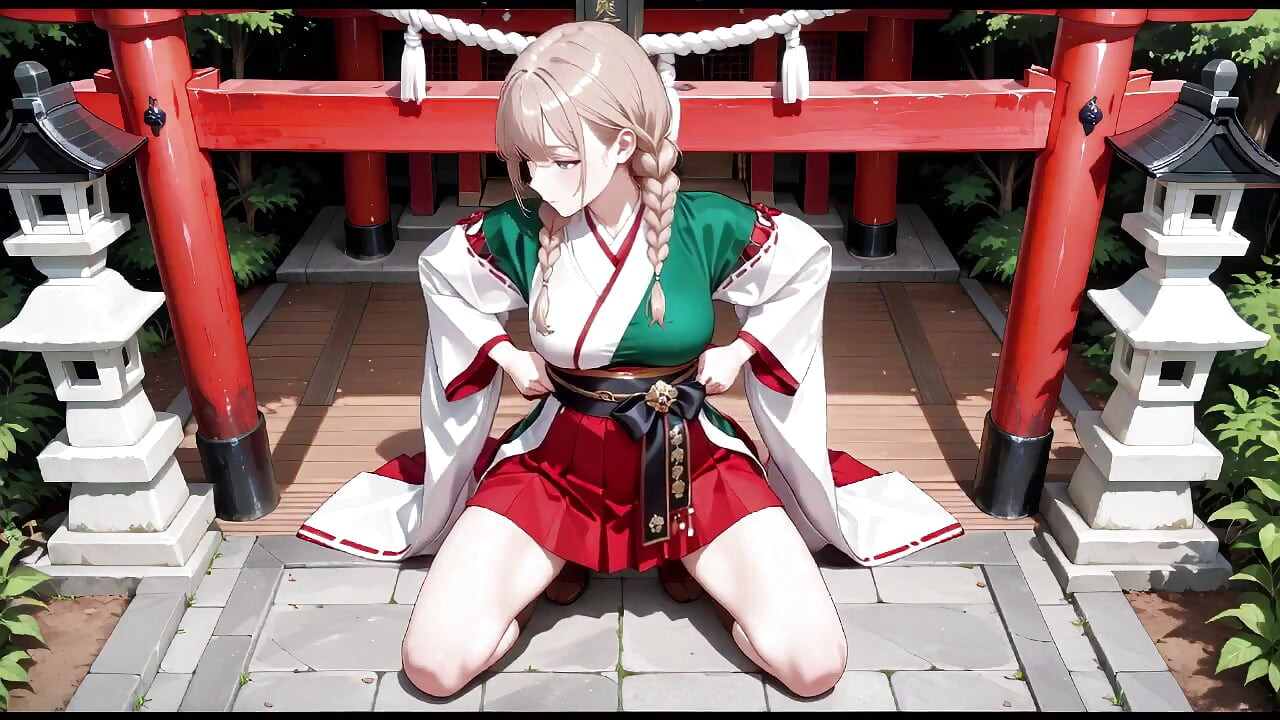 紅白神子！禁忌邂逅在神社，金髮在聖袍下顫抖，從莊嚴的跪下到模糊的目光