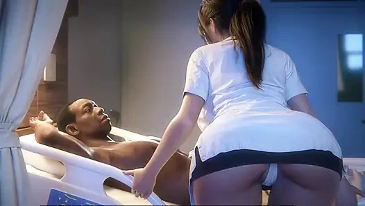 Vollbusige milf-krankenschwester üben am patienten mit großem schwarzem schwanz (realistisches sexspiel)