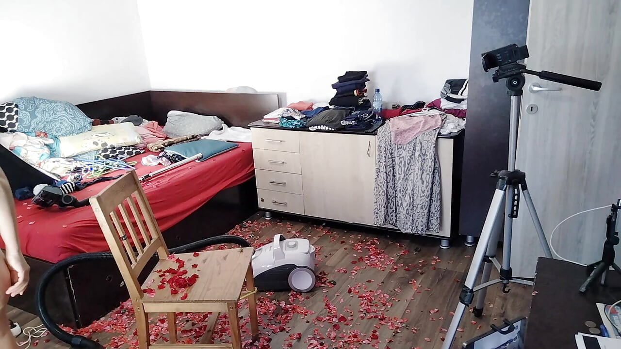 Amateur Wife Having Fun with Roses. Sexy Mom Cleans with the Vacuum Cleaner.
