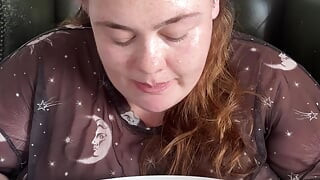 Huge Hungry BBW Stuffing Herself at Breakfast