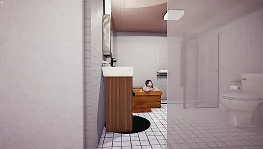 Stepson Jerking Cock While Watching Japanese Stepmom Masturbating Pussy In Bathroom