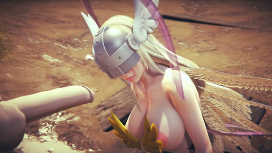 Angewomon deepthroat mamada: digimon hentai parodia