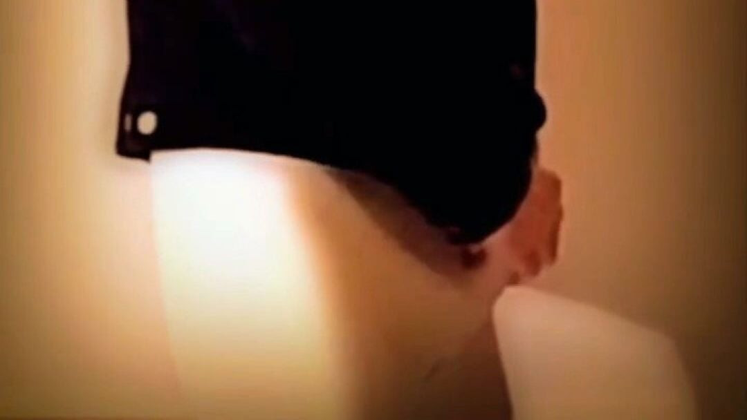 Handjob through white vinyl leggings