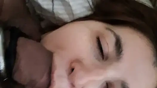 Sitting on top of me, he fills my greedy mouth with his thick cock that I swallow up to the balls while watching him