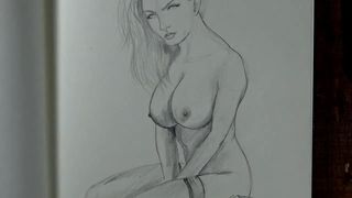 Nude Step Mom's Boobs Drawing Pencil Art