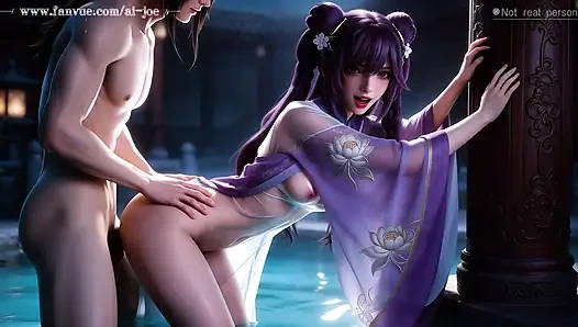 A beautiful woman with long classical purple hair, giving you a fairyland-like experience, 3-way sex,  Episode Two  AI-generated