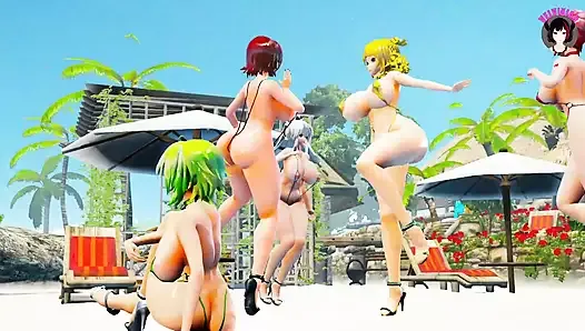 ビーチで踊る5人の厚い巨乳の女の子(キャリーミーオフ)