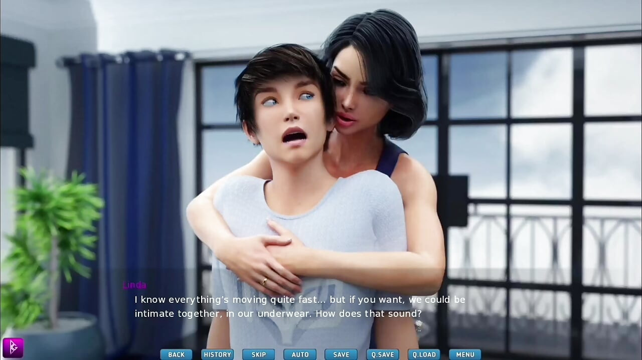 Lady strips for her crush and gets her big tits squeezed - gameplay