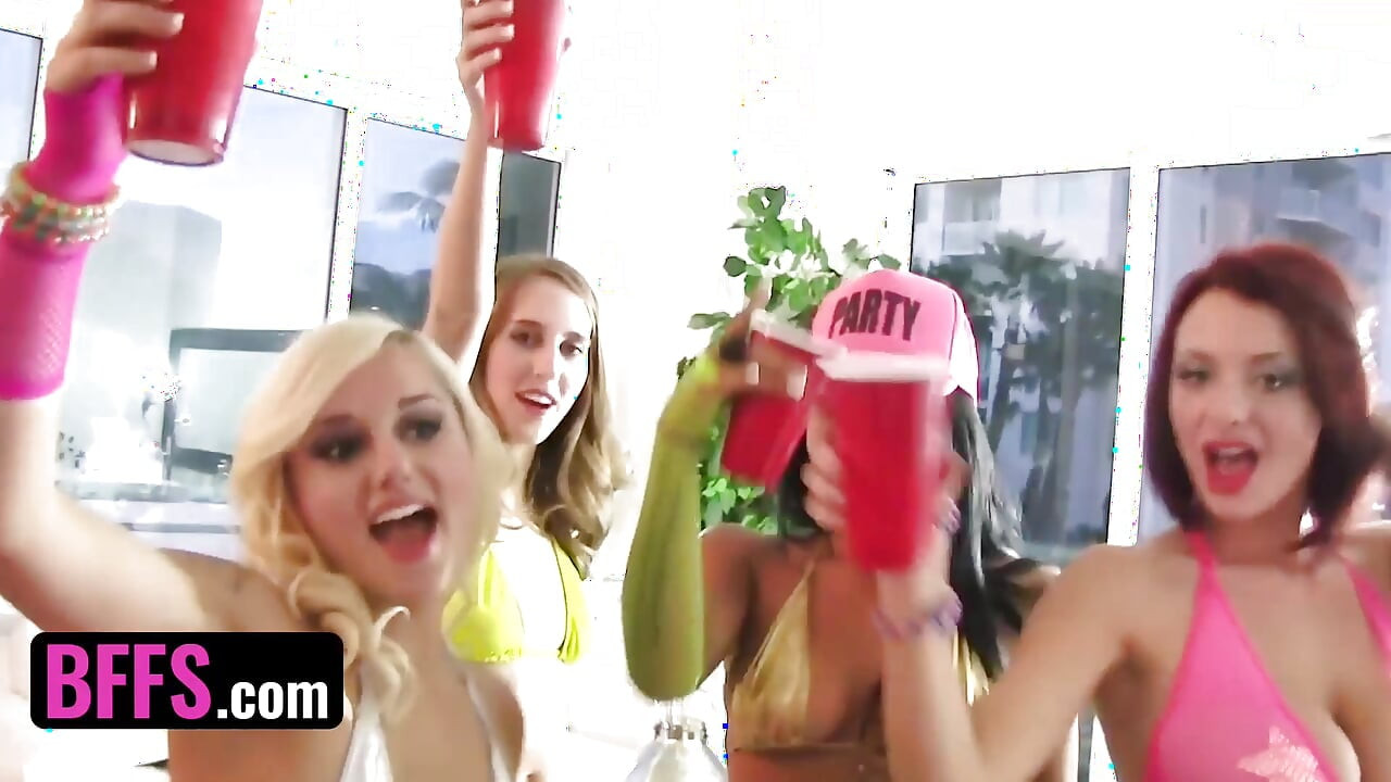 BFFS - Busty Girlfriends In Sexy Neon Bikinis Get Wild With Sex Toys And Lucky Stud After Festival