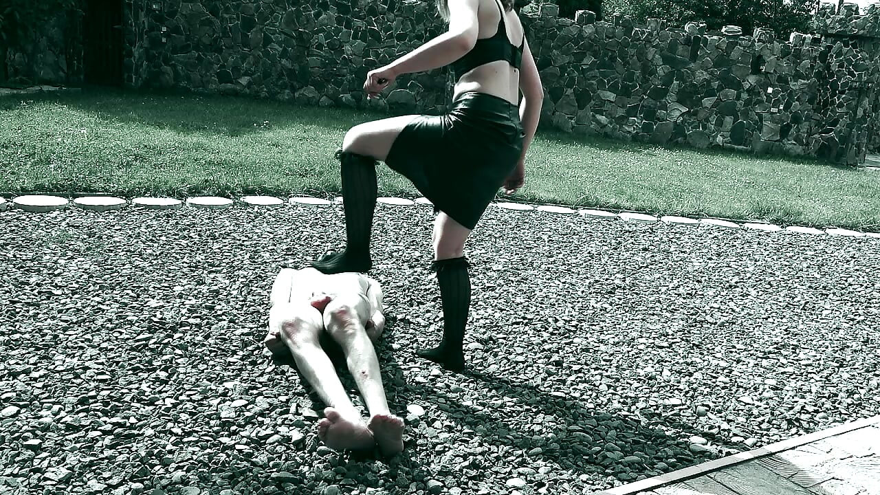 I allow him to wank while I PISS on his COCK - Toilet slavery Castle Outdoor