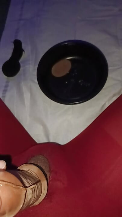 Slow motion cumming inside high spandex tights