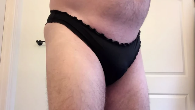 Wanking in stepdaughter's black panties