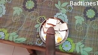 Morning Breakfast Stream Bread, Egg With Hot Big Cock.