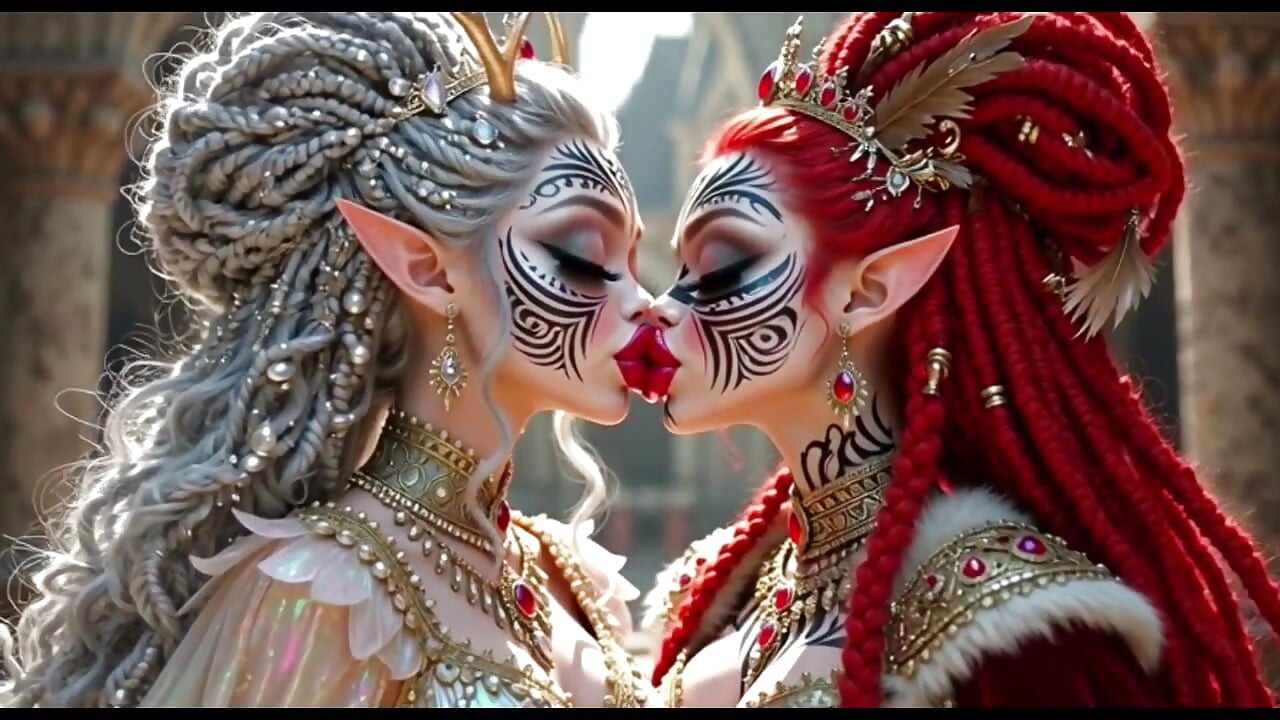 Bela princesa elfos se beijando, ai animation