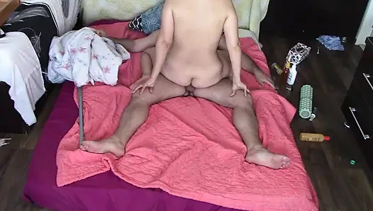 Amateur couple crazy sex in the bedroom.