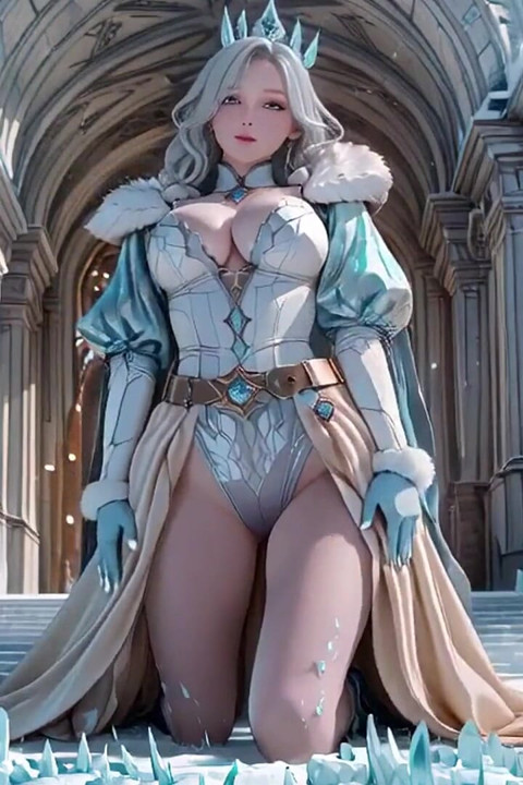 Silver-haired Ice Queen! Kneeling in the Frozen Castle, Her Cold Armor Hides so Many Secrets.