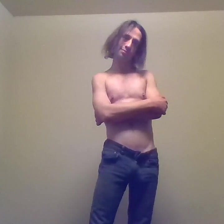 Transgirl Pre-op Topless in Only Jeans, Aroused | Self-photography Posing