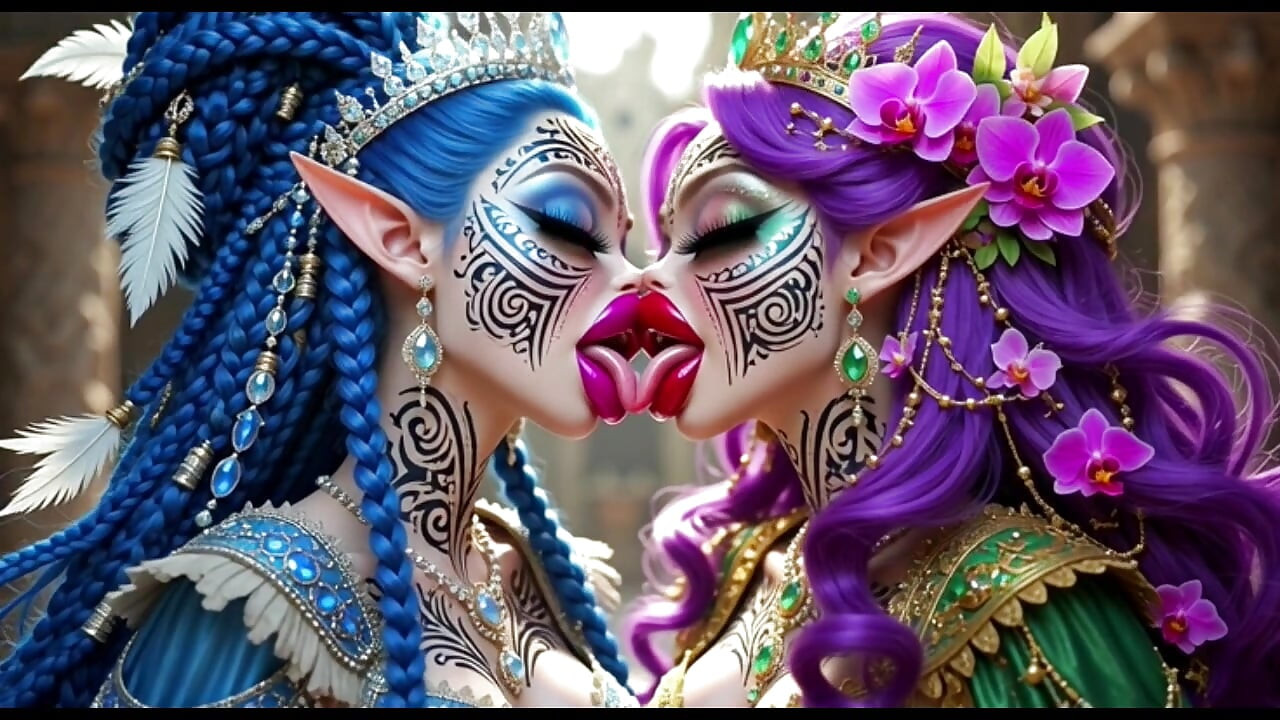 Beautiful Elves Princess Kissing, Ai Animation