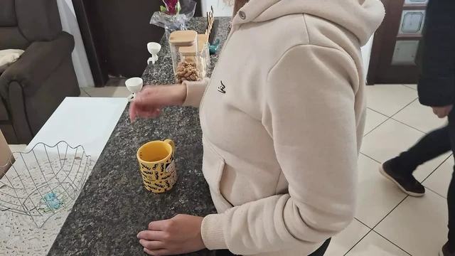 A Stepdaughter Is Surprised While Having Breakfast.
