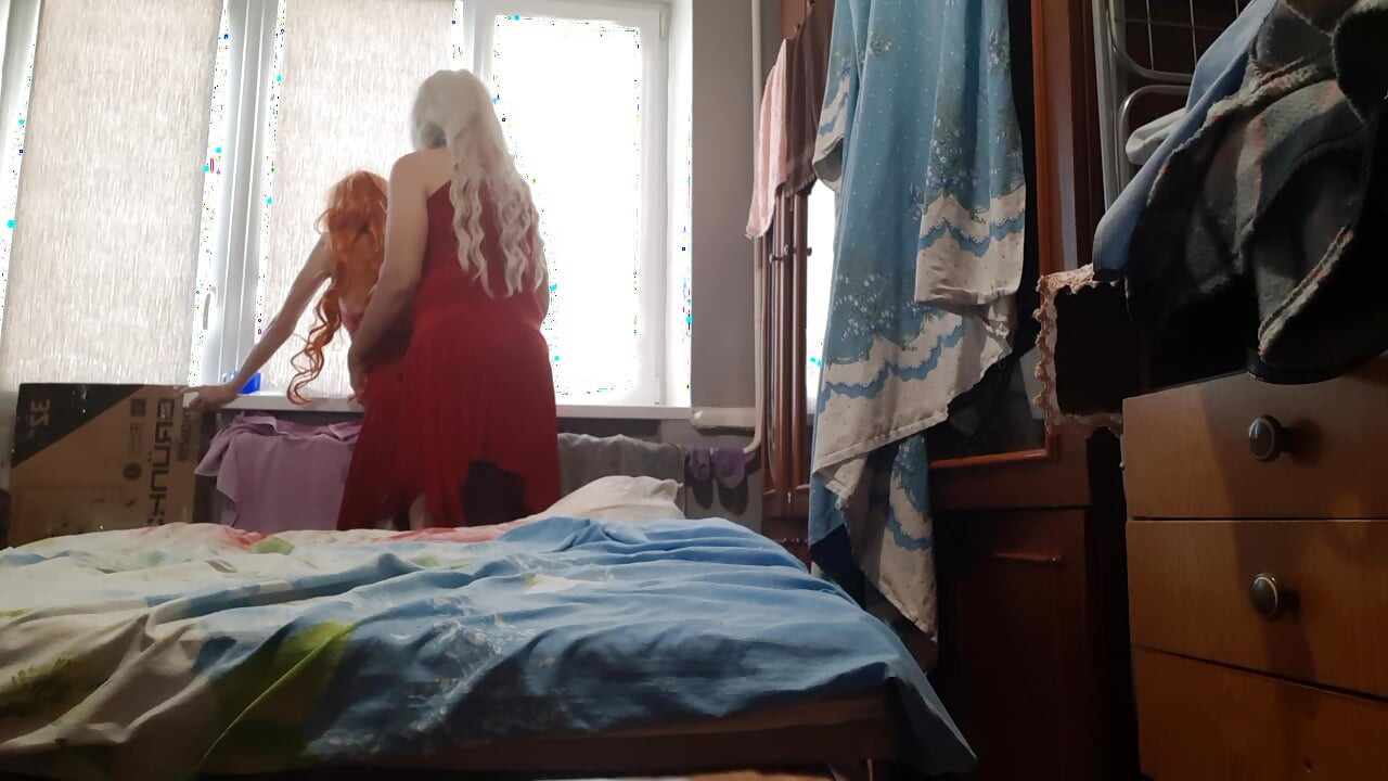 Blonde Stepmom Seduces Redhead Stepdaughter and Fucks Her While Her Husband Takes a Shower