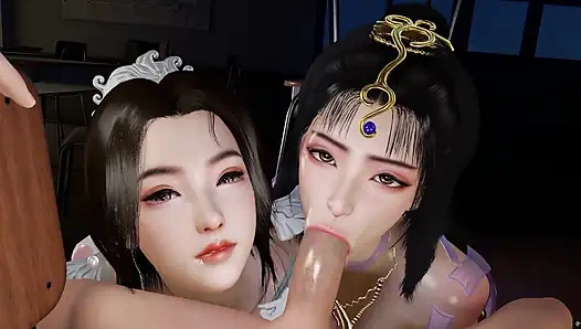 3D Two Horny Babes Sharing One Big Cock