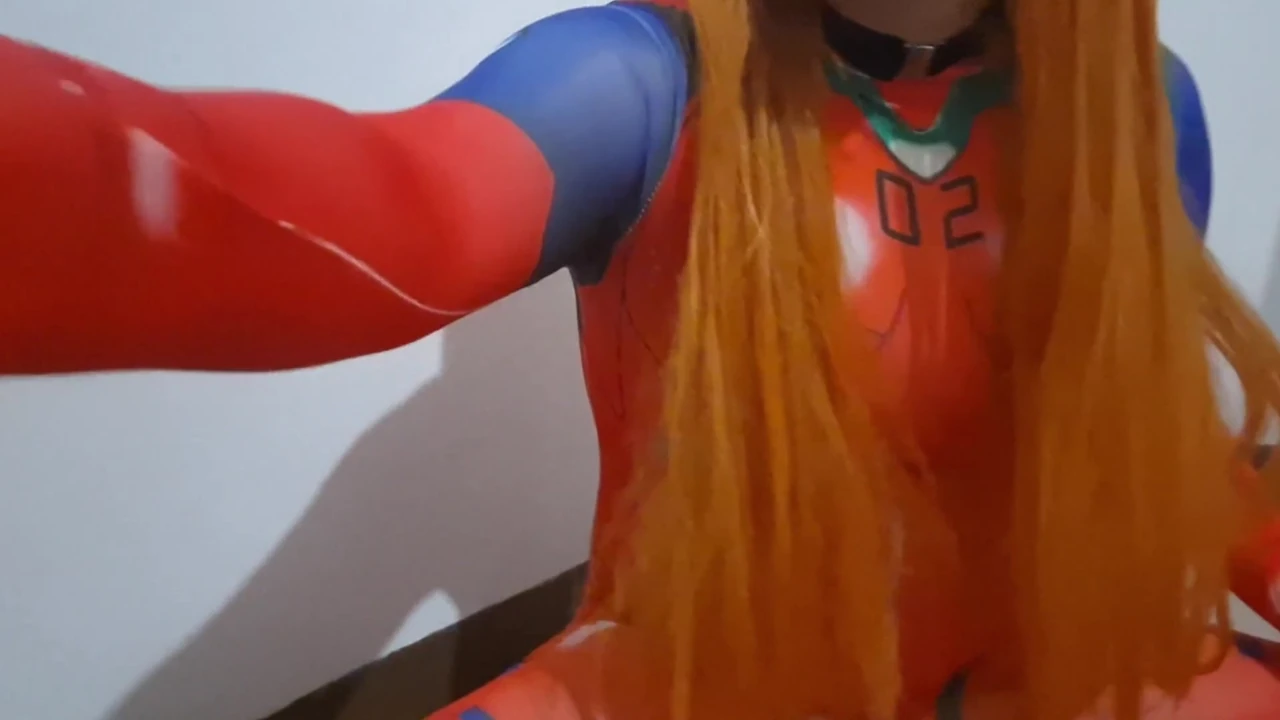 Pretty Trans Asuka Eating Cum and Giving a Blowjob to a Dildo while she uses a Extreme BDSM Nosehook