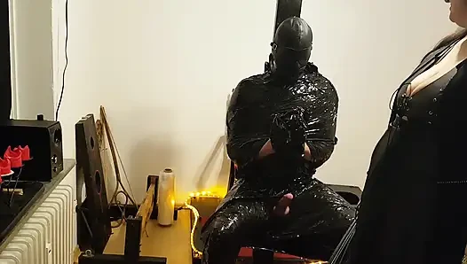 Foil Bondage Slave Part 2 - Cling Film Mummified and Edged to Madness