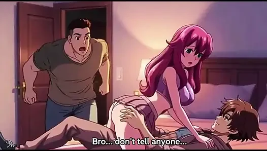 Step brother catches step sister fucking with boyfriend and joins them Threesome