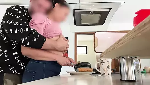 delicious maid MILF with huge saggy tits lets her boss play with her nibs