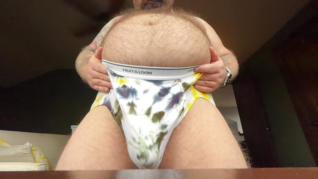 slow motion belly bounce un tie dyed briefs