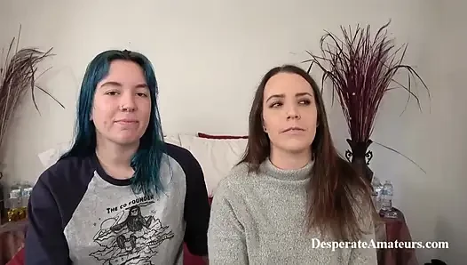 Çaresiz amatörler Olivia ve Alisha sıkı amcıklarını Jesses'in büyük sert yarağıyla siktiriyor