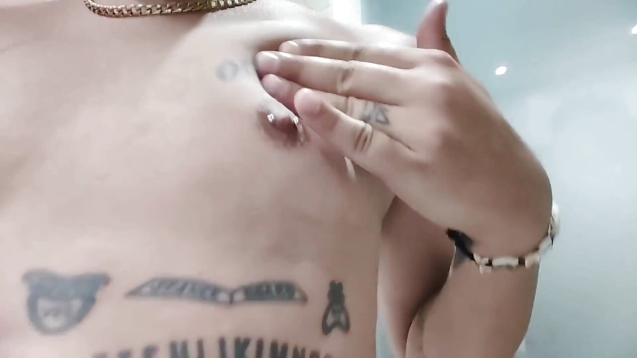 Showing Tattooed Breasts and Pierced Nipples - Squeezing and Touching Breasts - Tits Play