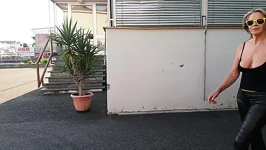 Granny Walking Outside in Black Leggins