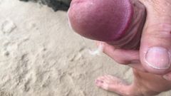 Beach wank and cum