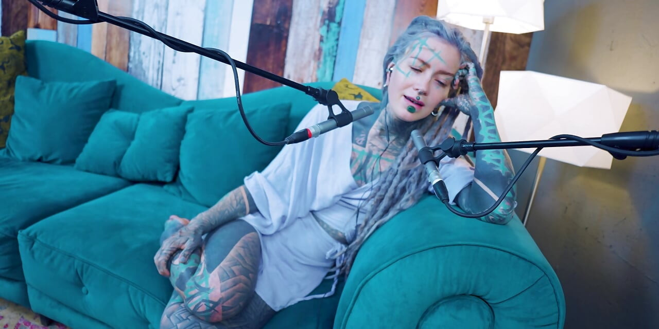 I talk about M - Music - ASMR podcast SFW talking goth skinny girl dreadlocks tattoo model inked girl