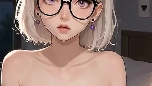 Gadis kutu buku dengan rambut putih ini lagi asik nyepong kontol, nyepong kontol - close up, posisi misionaris, dan crot di mulutnya
