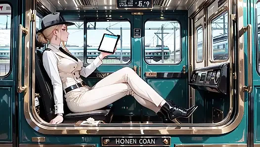 Leaning Against the Vintage Train Door, She Runs Her Hand Down Sheer Stockings While Gazing with a Cold yet Misty Look