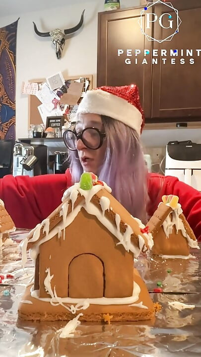 73 Giantess in 8-inch Heels Decorates a Gingerbread Village