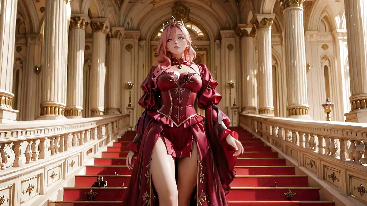 Blonde Queen in Red! From the Grand Palace to the White Sheets, a Pure Fantasy of Kneeling