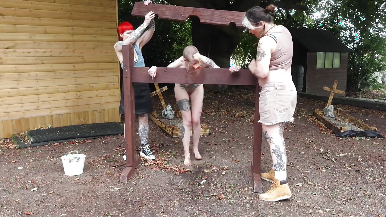 Naked Humiliation Girl Is Put in Stocks & Degraded