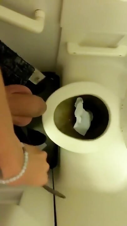 Teen Piss on the Airplane Toilet - Thick Soft Uncut Cock