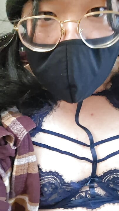 Asian Sissy wearing stepsisters used Lingerie