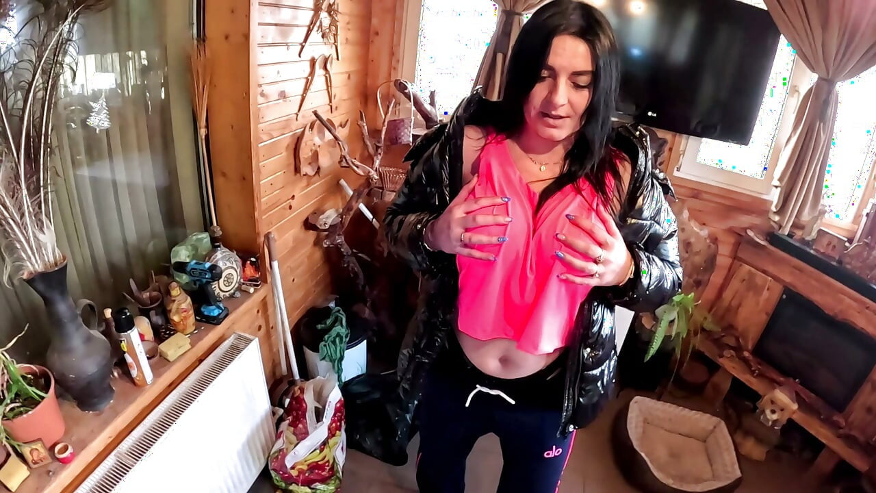 Glossy Downjacket Cum Play. Sloppy BJ, Doggy and Triple Cum on My Ass