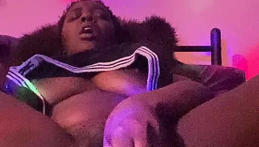Using a glove to fuck my tight black pussy