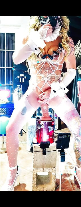 Sexy Shemale White Bodysuit Benito414 Riding Dildo Inside