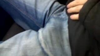 RUSSIAN straight guy show his moving bulge in jeans