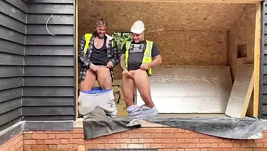 construction workers having a piss